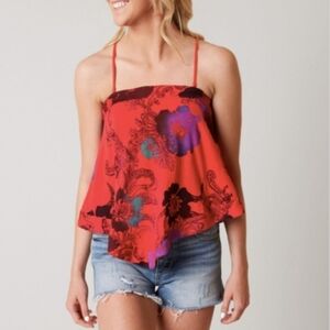 Free People Get Your Love Halter Tube Top Cropped Asymmetric Hem Floral M S NWT